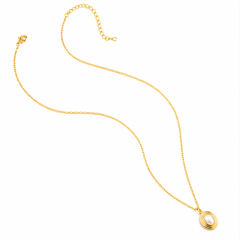 Oval Shaped Fire Opal W/ Gold-Dipped Pendant Short Necklace