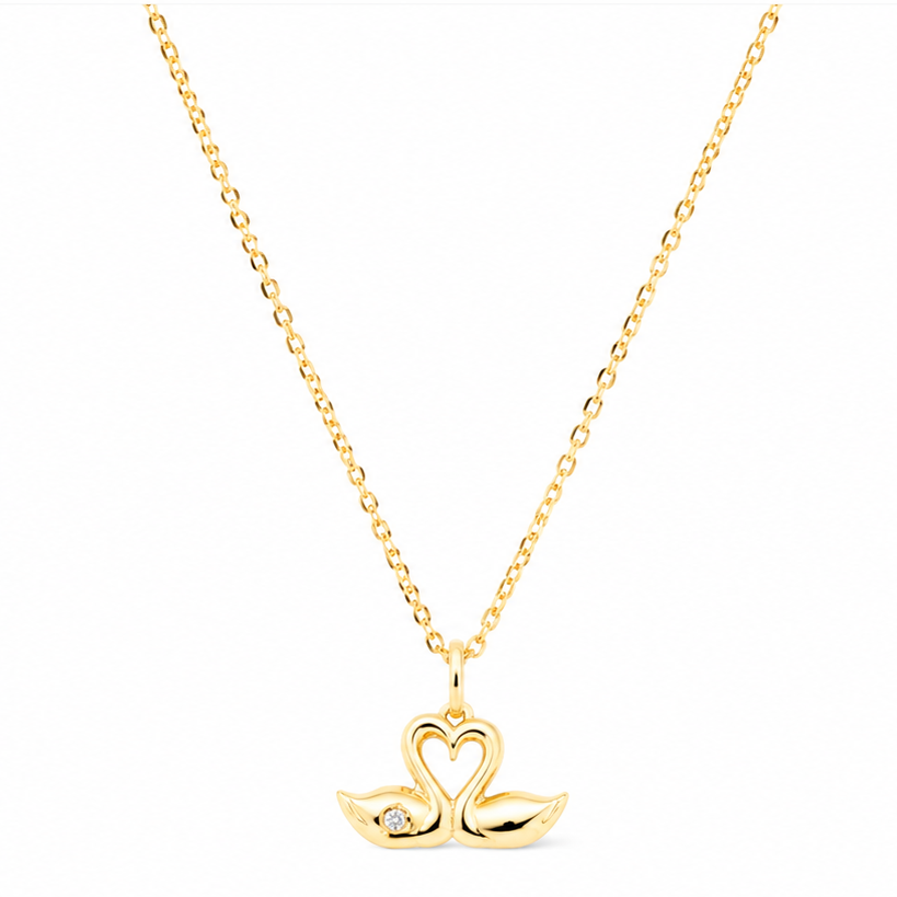Swan Shaped Metal W/Gold-Dipped Pendant Short Neckalce