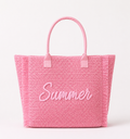 Woven Straw Fringe Tote With Summer Embroidery And Gold Lurex Detail