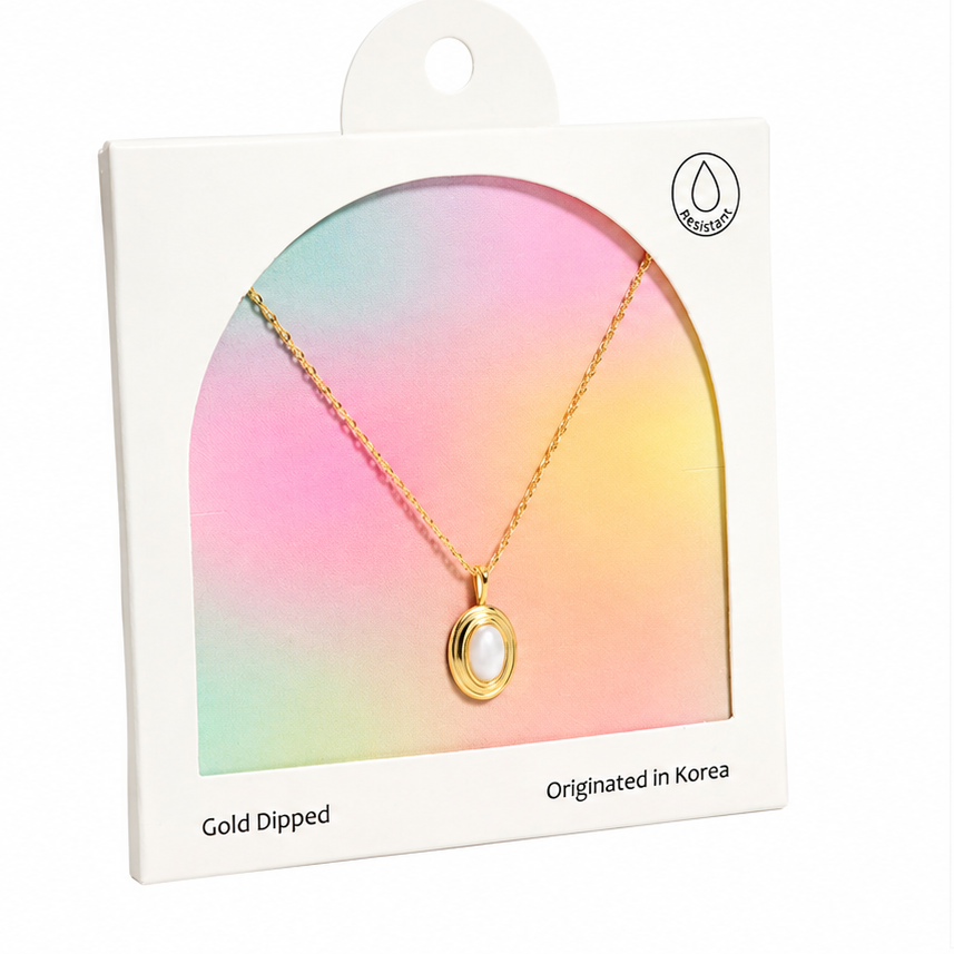 Oval Shaped Fire Opal W/ Gold-Dipped Pendant Short Necklace