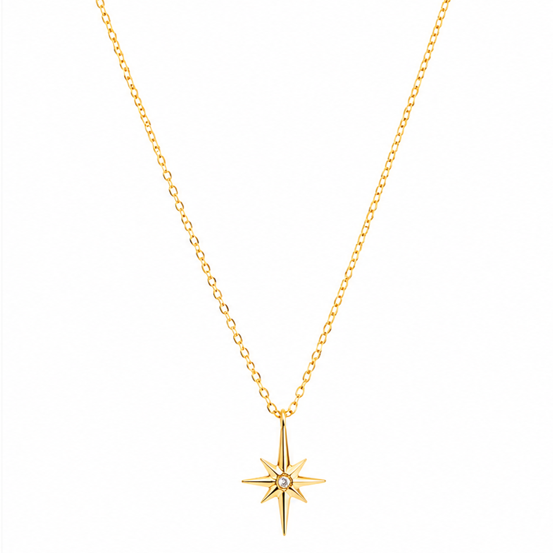 Northern Star Shaped Gold-Dipped Pendant Short Necklace