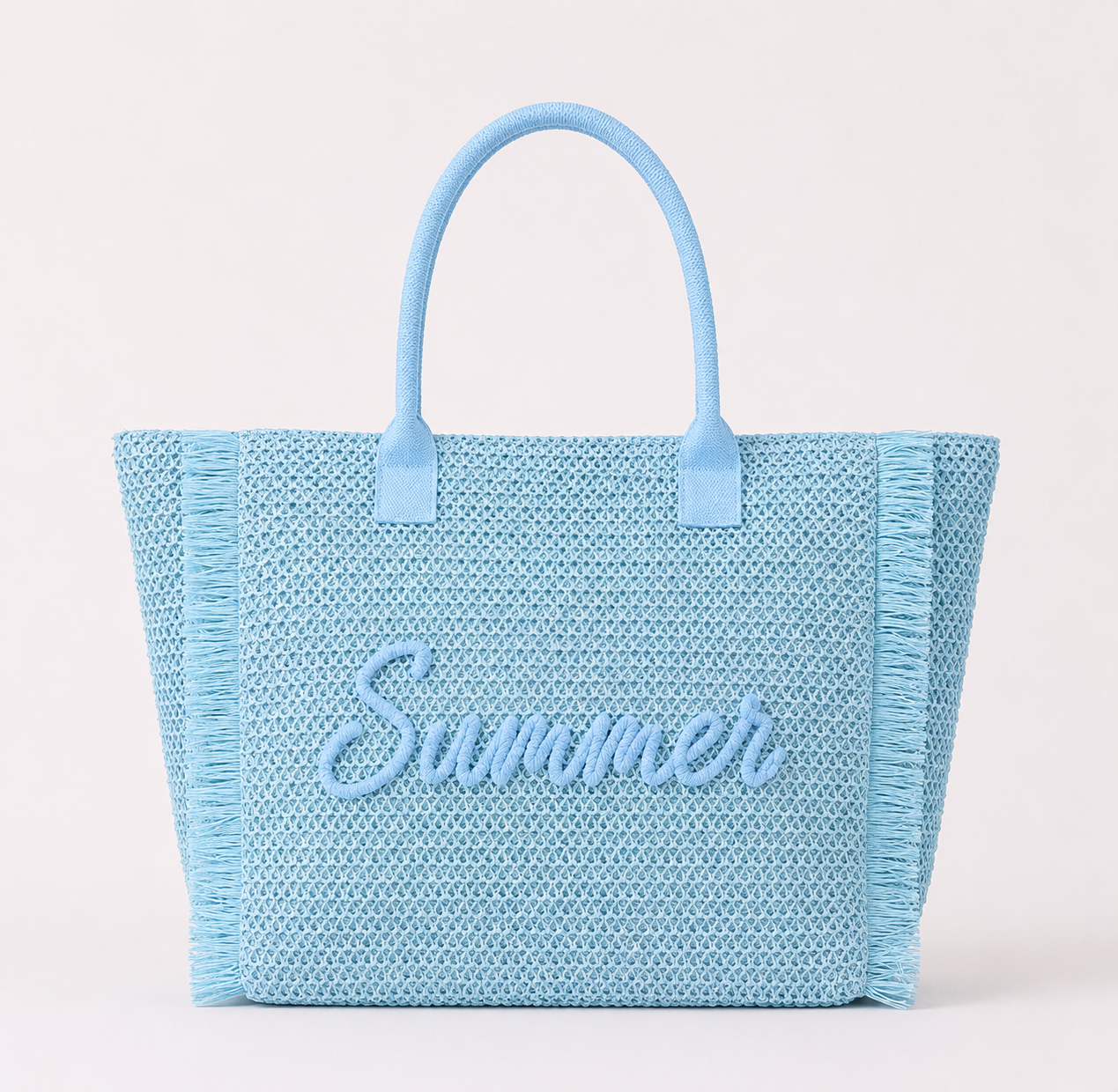 Woven Straw Fringe Tote With Summer Embroidery And Gold Lurex Detail