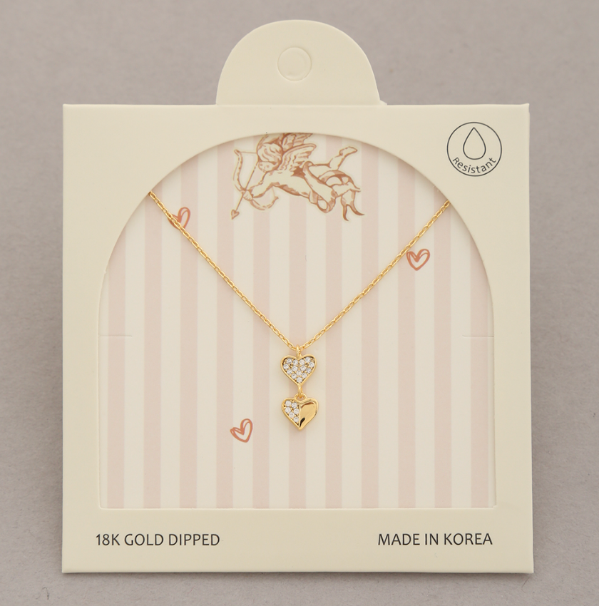 Cupid Hearts Shaped Metal W/Gold-Dipped Pendant Short Necklace